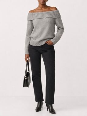 NWT PrettyGarden Gray Off-the-Shoulder Foldover Collar Sweater